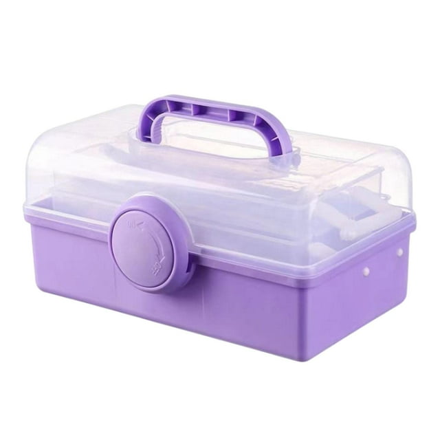 Organizador multiusos Caja de herramientas plegable Caja de almacenamiento de tres capas Estuche para manualidades para juegos de fabricación de uñas, violeta