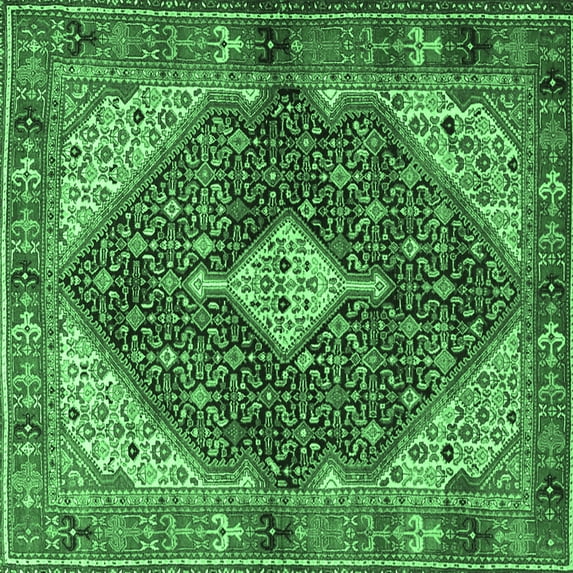 Ahgly Company Indoor Square Persian Emerald Green Traditional Area Rugs, 8' Square