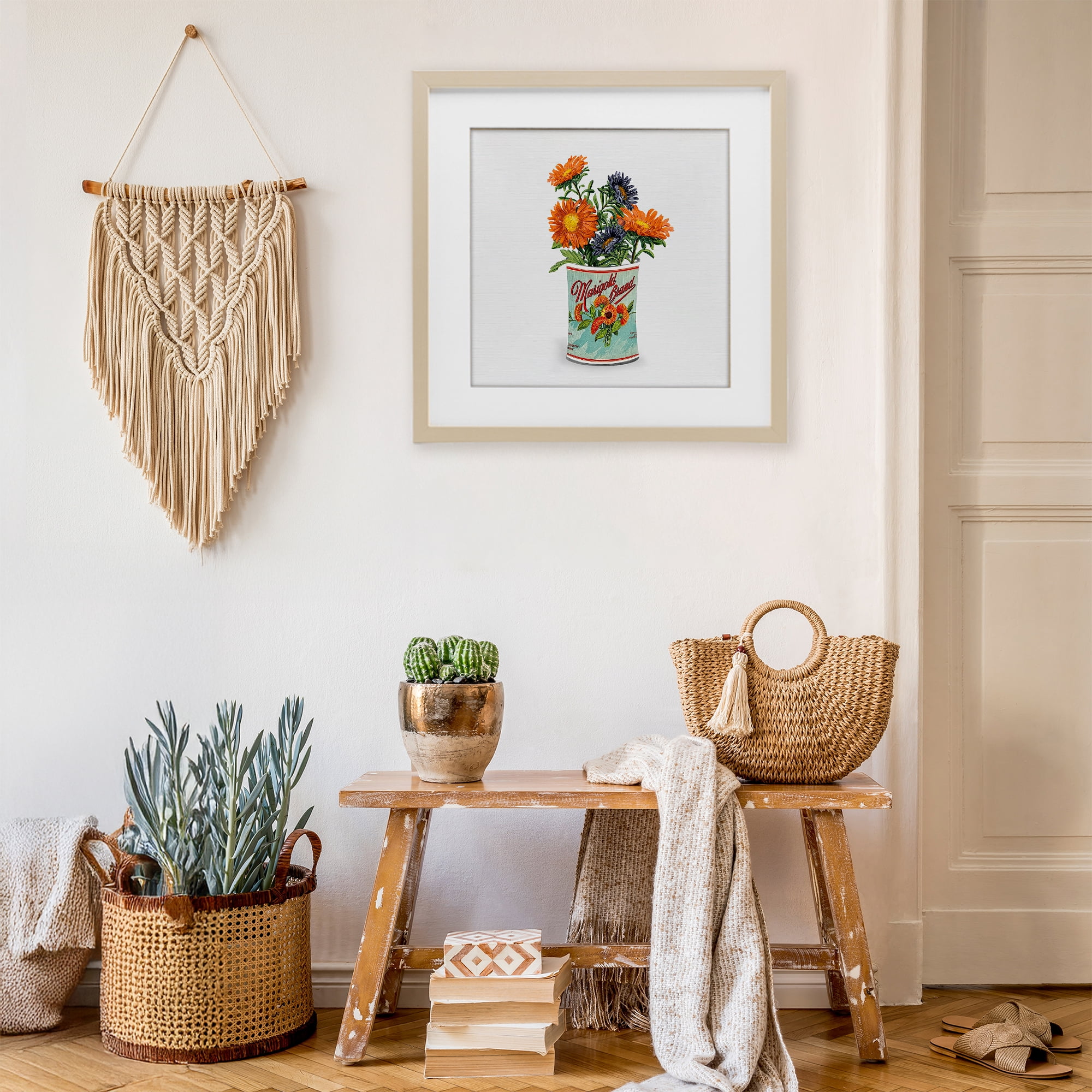 Stupell Industries Nostalgic Marigold Tin Bouquet Birch Framed Print Under Glass, design by Val Rhodes