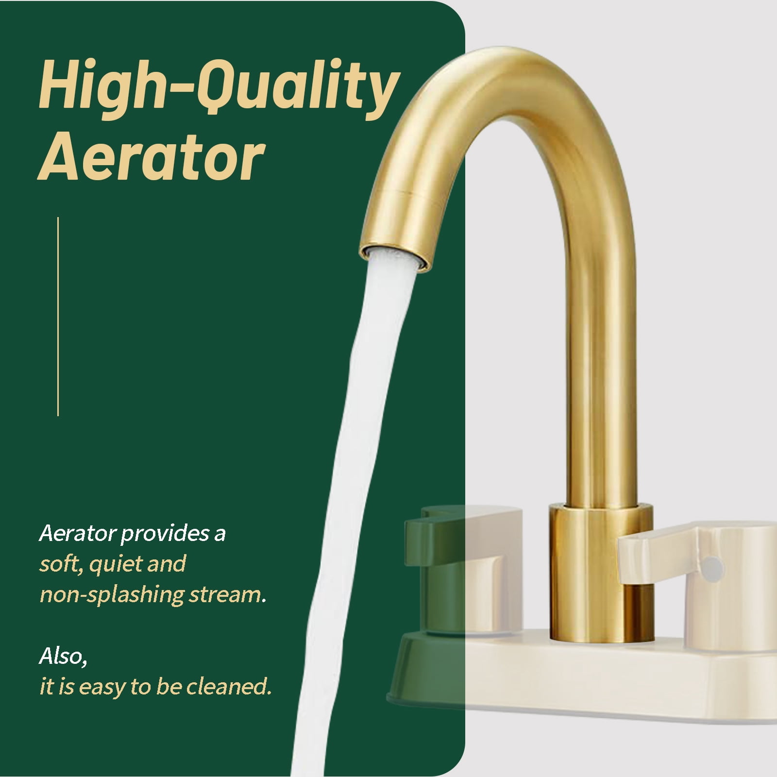Cobbe Brushed Gold 4 Inch Centerset Bathroom Faucet, Bathroom Vanity Lavatory Faucets for Sink 3 Hole 2 Handle, Swivel Spout with Brass Drain Assembly