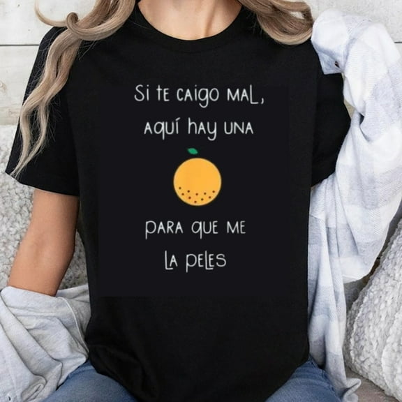 100% Cotton Funny Spanish Orange Shirt Women Casual T-Shirt Humor Gift For Friends Family Cute Fruit Design Summer Wear