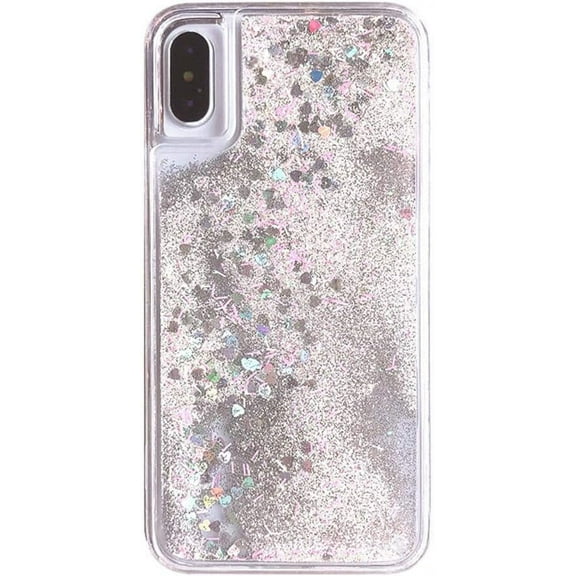 Liquid Glitter Compatible with iPhone X Case, Hard Back Colorful Bling Quicksand Phone Case for iPhone Xs (Pink Glitter)
