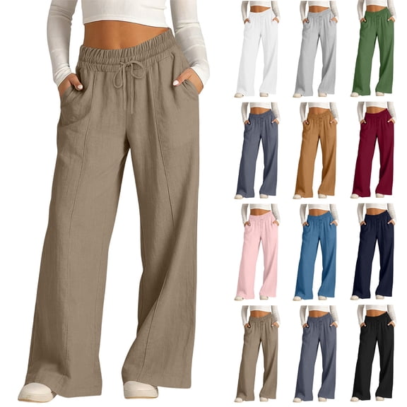 Oksale Athletic Pants for Women with Pockets and Drawstring Waist Joggers Cotton Pants Elastic Loose Comfy Wide Leg Pants Navy M