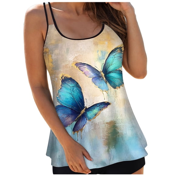 NIEWTR Tankini Haut pour Femme, Maillots de Bain à Col Rond, Maillot de Bain Modeste à Effet Ventre Plat, Bretelles Spaghetti, Haut de Tankini (Vert Pâle, S)