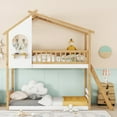 thumbnail image 2 of Miekor Furniture Twin Over Twin Bunk Bed Wood Bed with Roof, Window, Ladder,Natural MK1832, 2 of 12