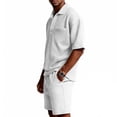 thumbnail image 6 of Men's 2 Piece Waffle Knit Quarter Button Shirt & Loose Shorts Set Soft Summer Vacation Beach Resort Track Outfits White XL, 6 of 7