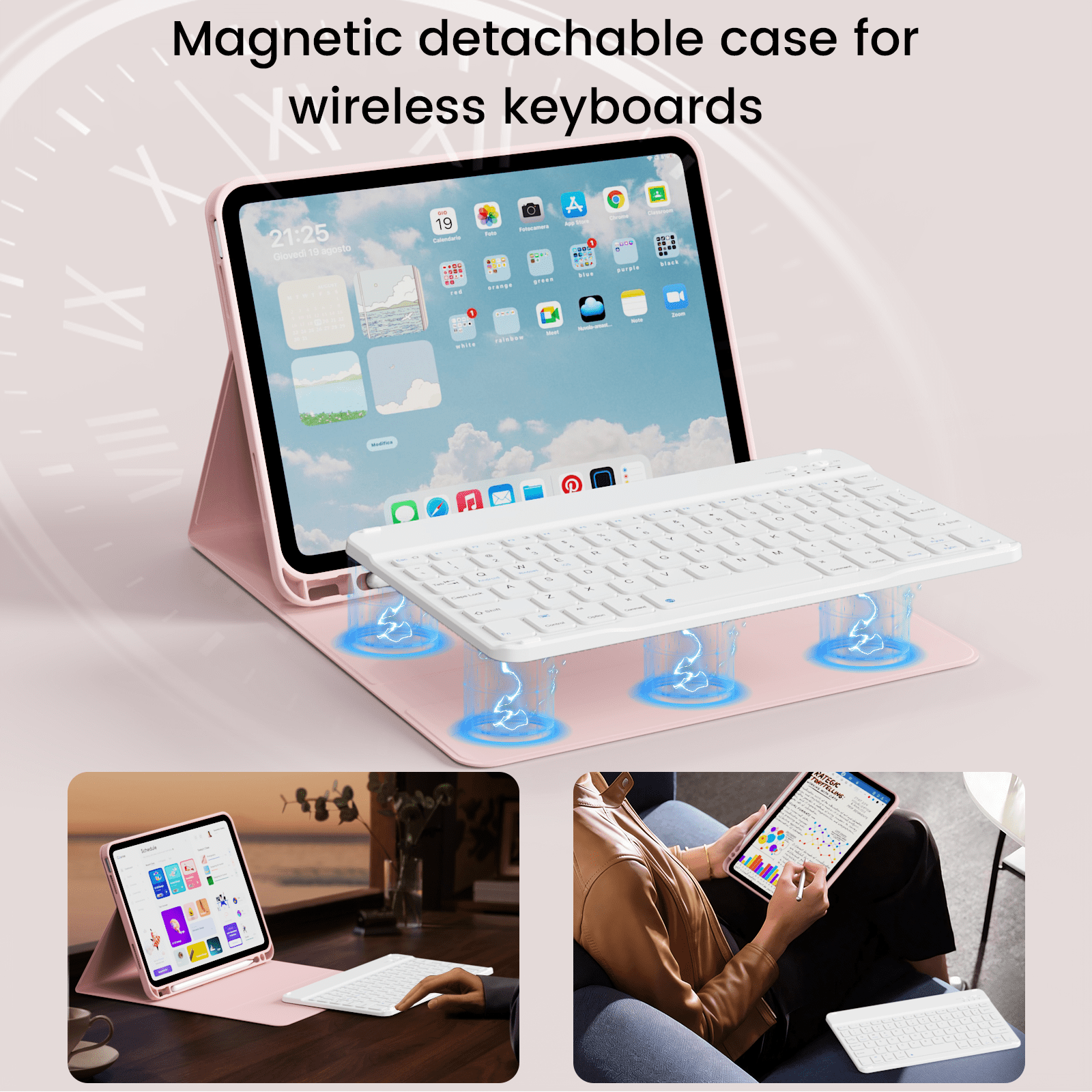 SZPSGC for iPad A16 11th 10th Generation Case with Keyboard, Soft TPU Back Cover with Pencil Holder, Magnetically Detachable Folio Keyboard case for iPad 11th Gen 11 Inch/10th Gen 10.9 Inch,Pink