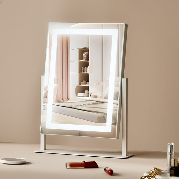 VEVOR Vanity Mirror with Lights, Three Color Lighting Modes, Lighted Makeup LED Mirror, and 5X Magnification Mirror, Smart Touch Control, 360°Rotation (16.1x11.8 in, White)