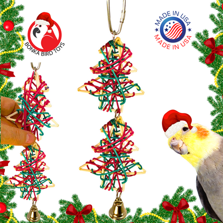 Bonka Bird Toys 1542 Duo Christmas Tree Festive Vine Chew Shred Parrot Cage Toy