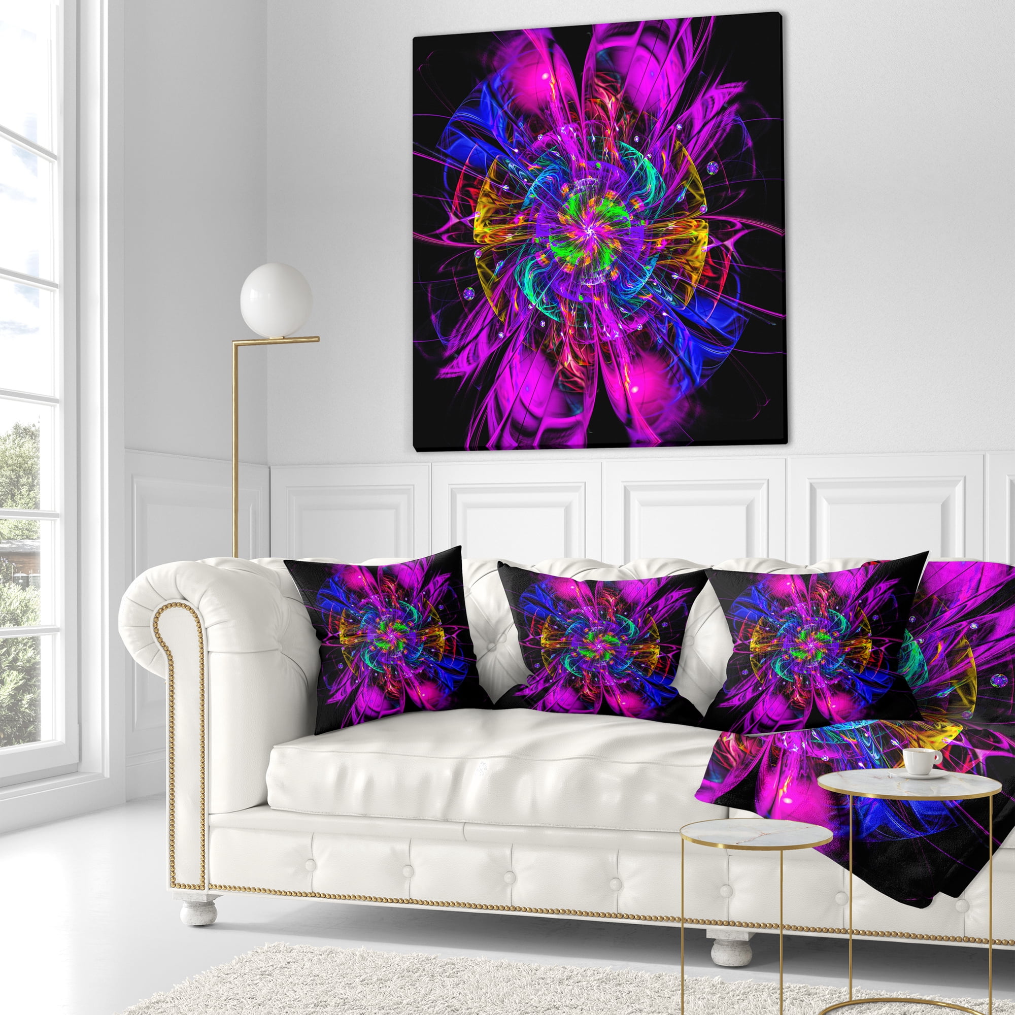 Designart Ideal Fractal Flower Digital Art in Purple - Floral Throw Pillow - 16x16