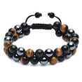thumbnail image 1 of Pulsera de triple protección, auténtica pulsera de cuentas de obsidiana negra y hematita de ojo de tigre de 0.315 in para hombres y mujeres, pulseras curativas de joyería de cristal que traen suerte,, 1 of 5