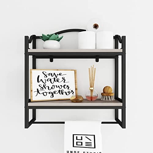 Black Wall Bathroom Shelves with Towel Holder,Industrial Wall Shelves