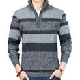 thumbnail image 2 of Casusal Sweater for Men Vintage Striped Knitted Sweatshirt Long Sleeve Quarter Zipper Pullover with Ribbing Edge Dark Gray XL, 2 of 3