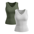 thumbnail image 6 of WQD 2 Pack Tank Tops for Women V Neck Ribbed Knit Slim Fitted Sleeveless Basic Tee Tanks Casual Summer Fashion Clothes, 6 of 8