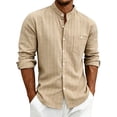 thumbnail image 2 of Qiyinn Men's Cotton Linen Long Sleeve Shirts Casual Button Down Banded Collar Shirt Beach Summer Tops with Pocket, 2 of 8