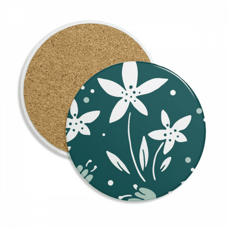 

Green White Flower Paint Coaster Cup Mug Tabletop Protection Absorbent Stone