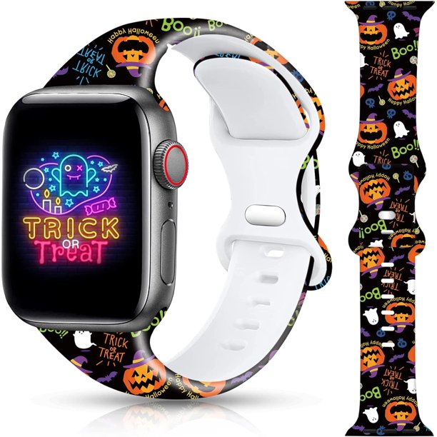 Correa de reloj de Halloween de Navidad compatible con Apple Watch Band 38 mm, 40 mm, 41 mm, 42 mm, 44 mm, 45 mm iWatch SE Series 8 7 6 5 4 3 2 1, correa de repuesto deportiva de silicona suave para H