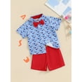 thumbnail image 2 of FEORJGP 4th of July Clothes for Baby Boys 6M 12M 18M 2T 3T 4T Kids Gentleman Set Short Sleeve Sunglass Print Shirt Button Down Tops with Bow Tie and Sler Fashion Casual Formal Summer Outfits, 2 of 8