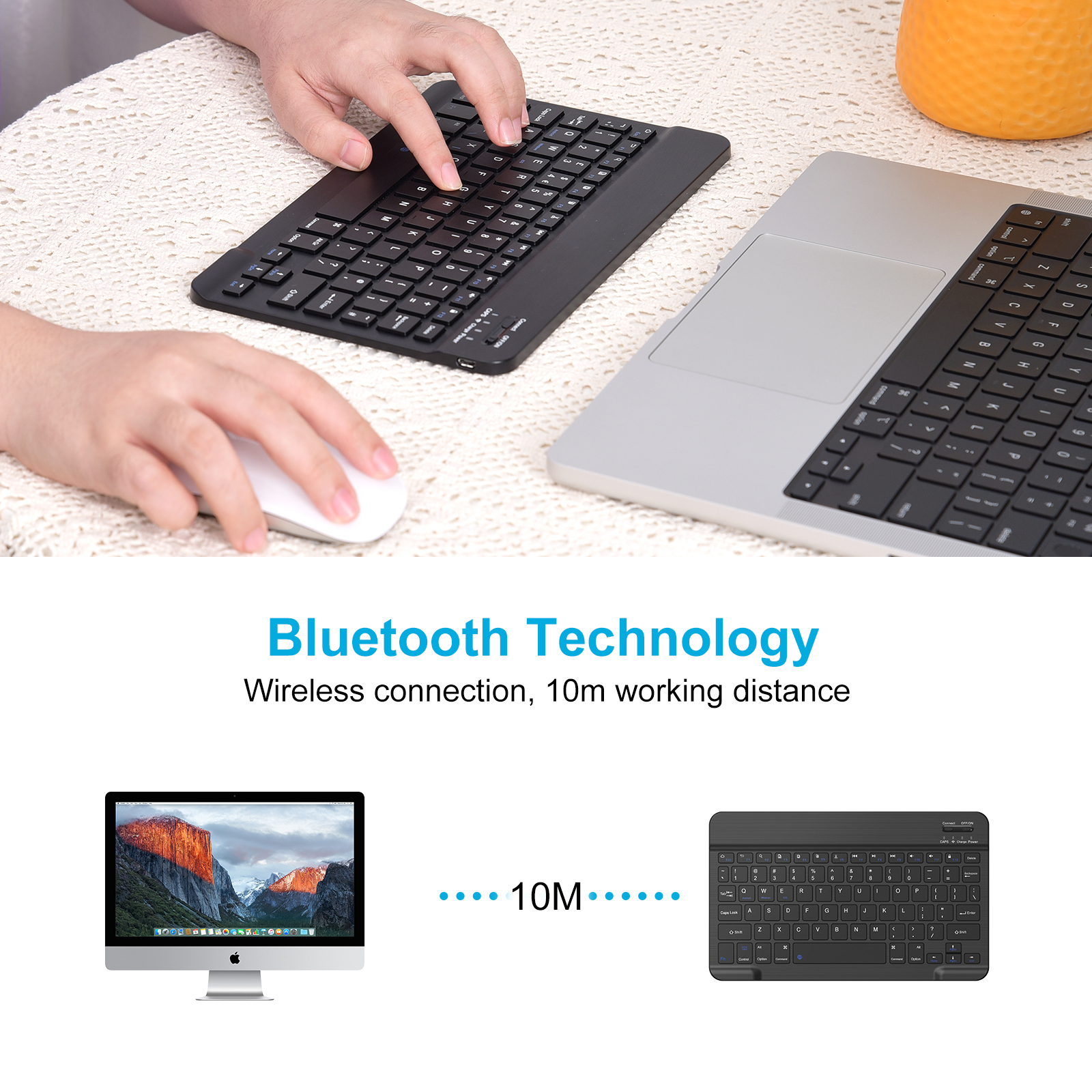 Cimetech Bluetooth Keyboard, Ultra-Slim Wireless Keyboard Quiet Portable Design with Built-in Rechargeable Battery for IOS, Mac, iPad, Windows and Android 3.0 and Above OS Black - image 3 of 8