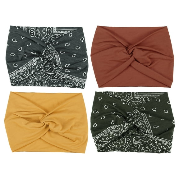 4pcs Fashion Bohemia Widening Knotted Headwrap for Women Red Yellow Green Gray