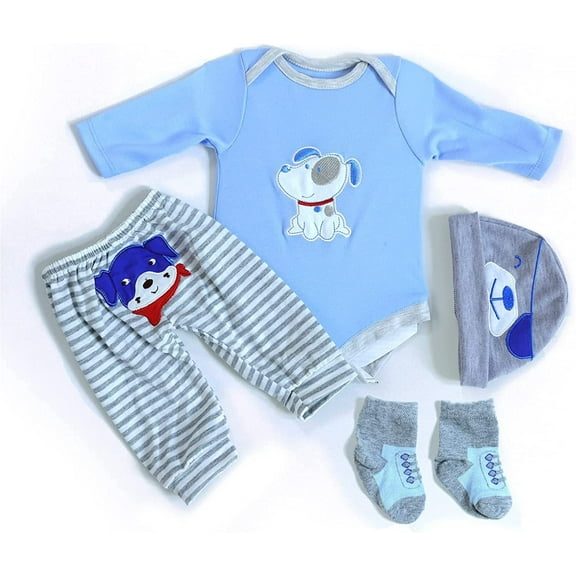 Reborn Baby Doll Clothes for 17-22 Inch Newborn Baby Dolls Clothing Boy Outfit Accessories【Puppy Pattern 4pcs Set 】