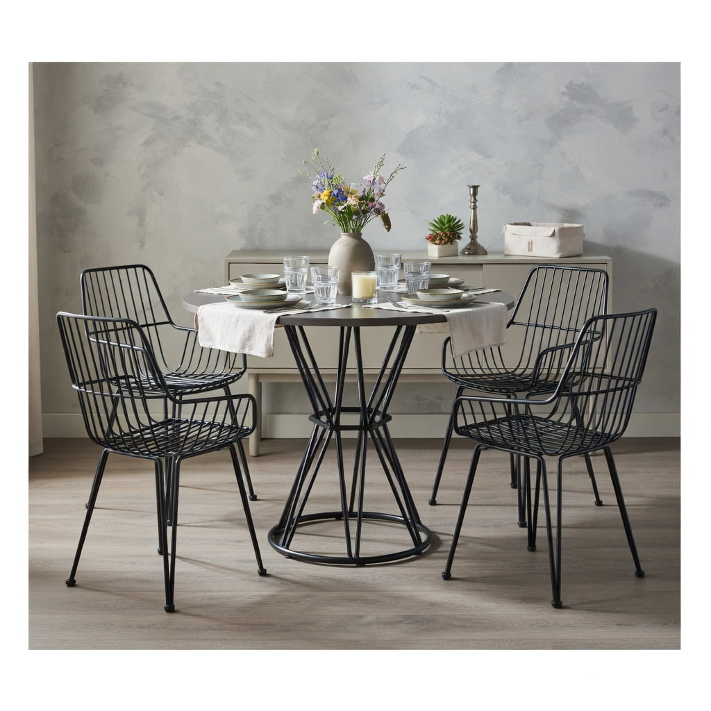 Hommoo Industrial Style 31.5-inch Wood Grain Bar Set, Metal Frame Round Table & 2 Matching Bar Stools for Kitchen Island, Small Apartment, or Home Bar, Natural & Black