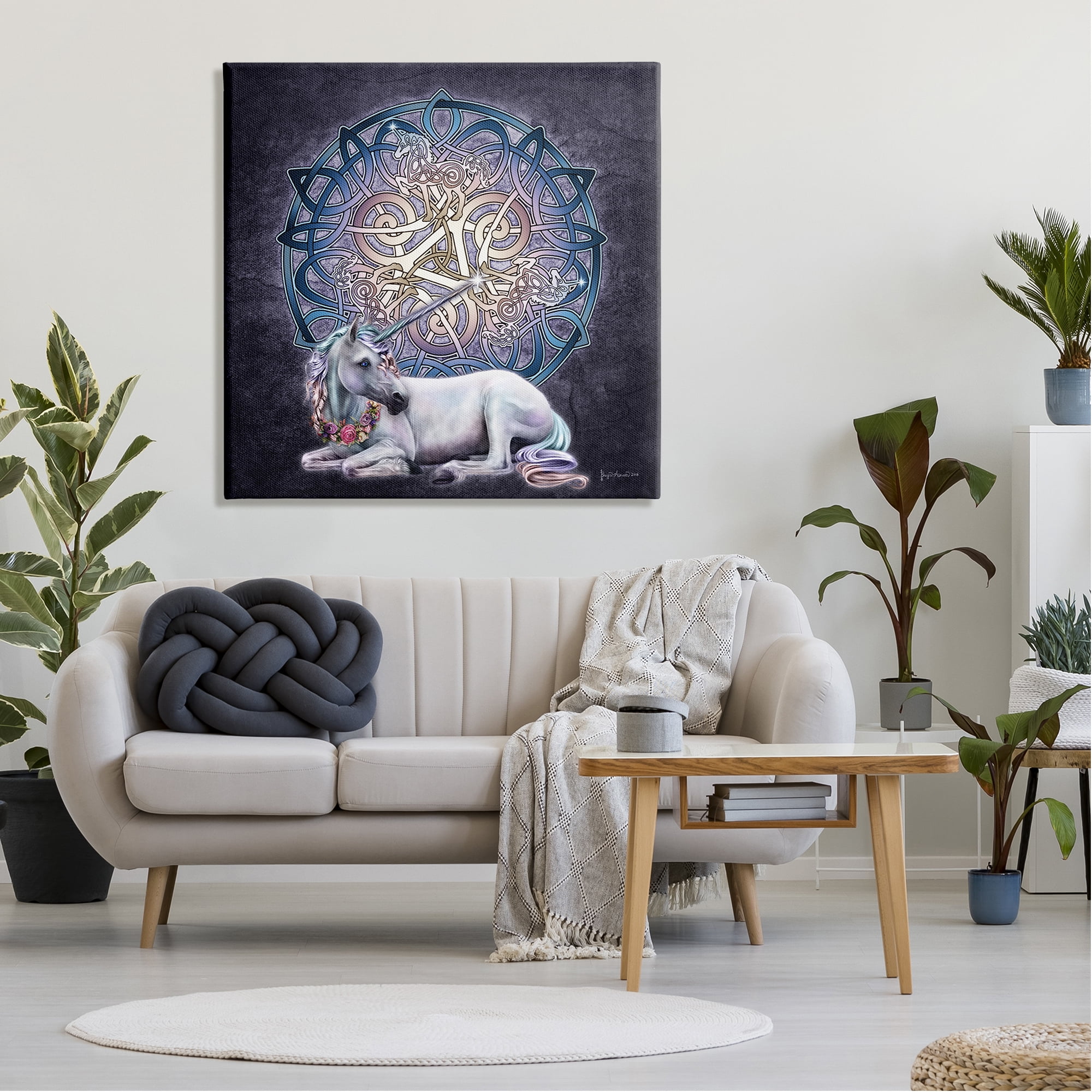 Stupell Industries Unicorn Celtic Pattern Fairy Tales & Fantasy Painting Gallery Wrapped Canvas Art Print Wall Art, 36 x 36