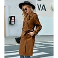 thumbnail image 6 of Women'S Double Breasted Long Trench Coat Windproof Classic Lapel Slim Overcoat with Belt Brown S, 6 of 9