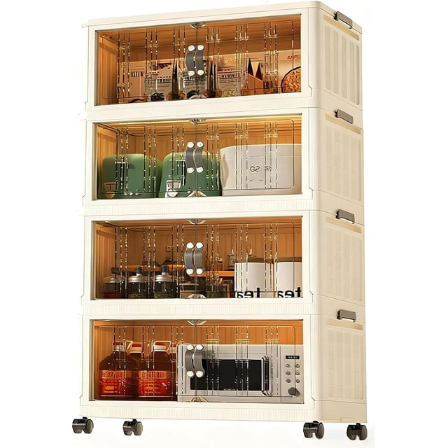 Caja de Almacenamiento Plegable de 4 Niveles con Ruedas silenciosas, Puerta magnética, Caja de Almacenamiento apilable de ABS de 45x28x101 cm, Caja de Almacenamiento extraíble para Dormitorio