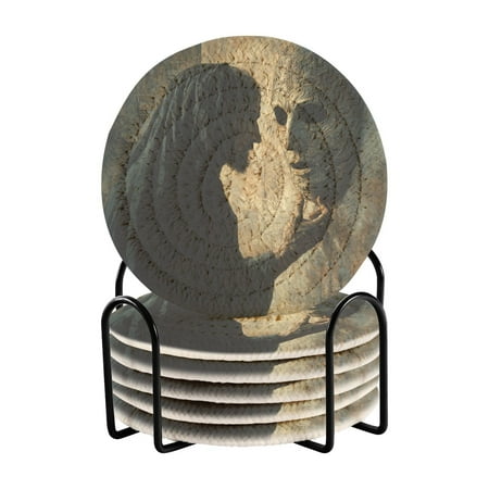 

Coil Coasters Set of 6，Guided by Shadows3.94-inch diameter printed on one side non-slip heat-insulating moisture-wicking home accessory.