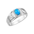 thumbnail image 4 of RYLOS Men's Rings Sterling Silver Classic 7X5MM Oval Gemstone & Diamond Ring Turquoise December Birthstone Rings For Men Size 11, 4 of 8