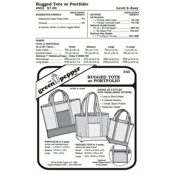 Rugged Tote & Portfolio Bag #533 Sewing Pattern (Pattern Only)