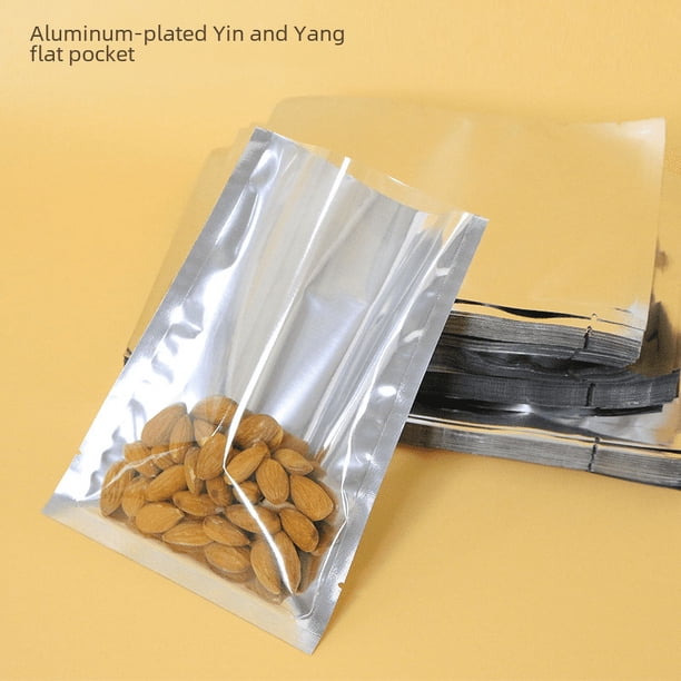 Bolsa aluminizada, bolsa de plástico translúcida con sellado de tres lados, bolsa de embalaje de grado alimenticio de boca plana aluminizada