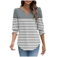 thumbnail image 3 of cocolona Womens Summer V Neck 3/4 Sleeve Tops Dressy Casual Blouses Fashion Casual Loose Striped Print T-shirts Trendy Tops 2025, 3 of 7