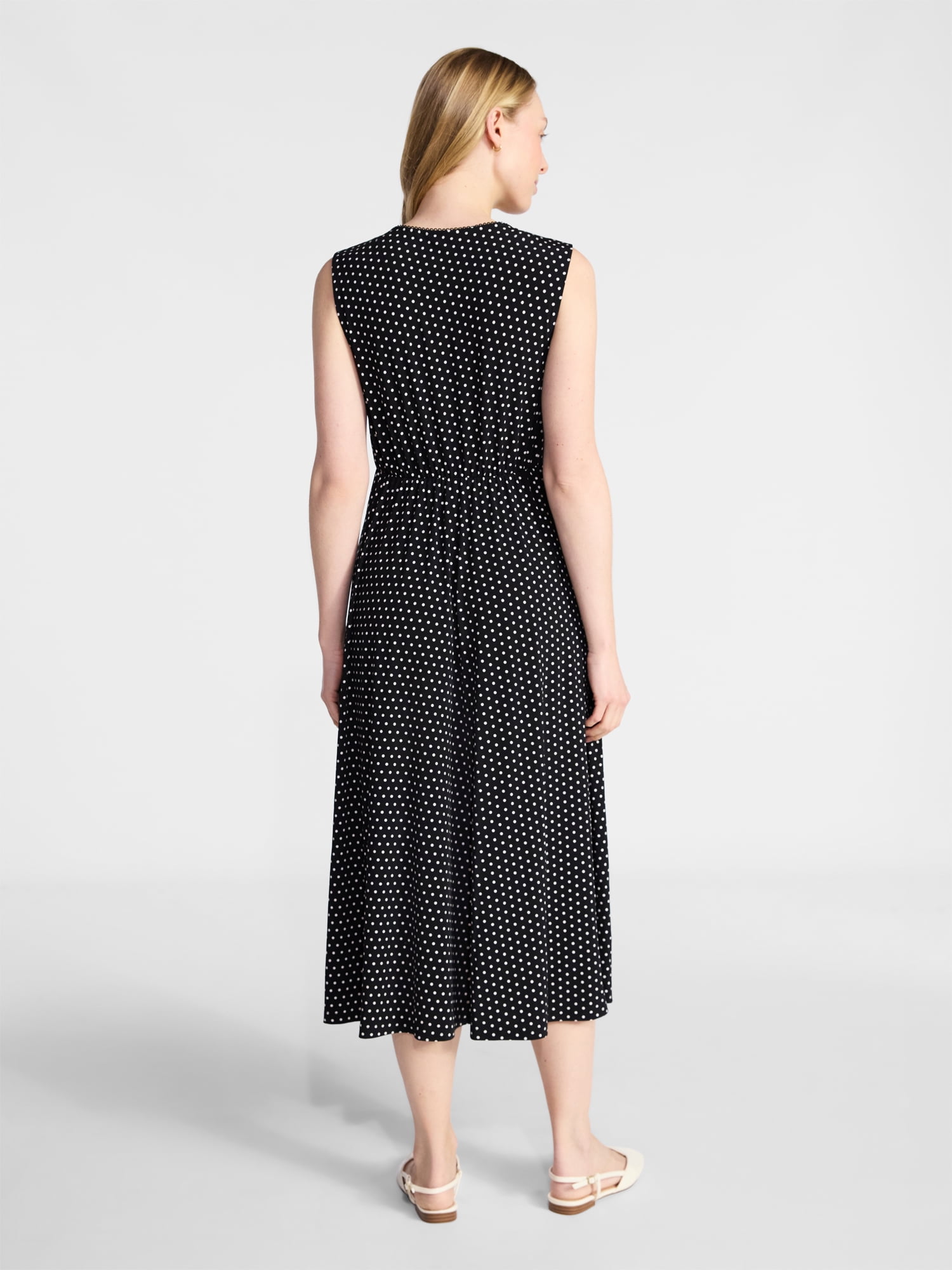 Time and Tru Women's Sleeveless V-Neck Printed Midi Dress, Sizes XS-XXXL