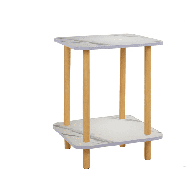 Mesa Centro Minimalista Madera Lateral Doble Repisa 40cm Malubero Blanco