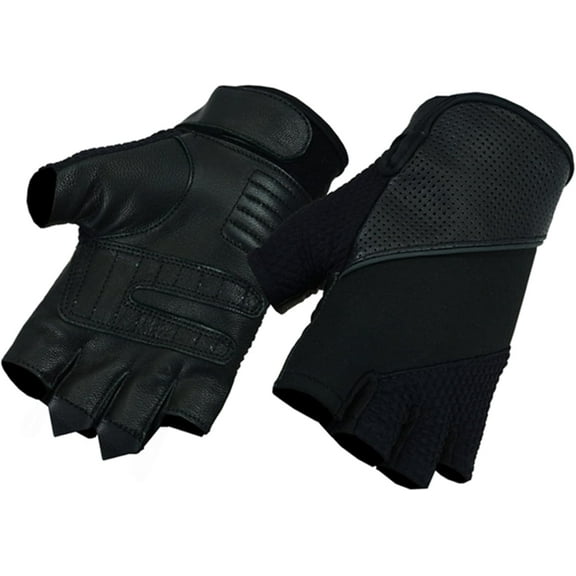 Men’s Motorcycle Leather Fingerless Gloves – Half-Finger Biker Riding Gear, Breathable Mesh, Black Protective Gloves for Racing, Cycling, Cruiser, Outdoor Sport
