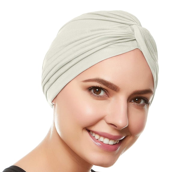 Beemo Womens Swim Cap Bathing Turban-Polyester Twisted Pleated Turban Head Cover Ivony