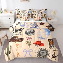 Homewish Western Cowboy Cowgirl 7-Piece Twin Bedding Sets for Teens Female Girls,Old Fashion Disco Ball Bedding Comforter Set,Retro Vintage Breathable Sheet Sets,Super Cozy Room Decor,Reversible