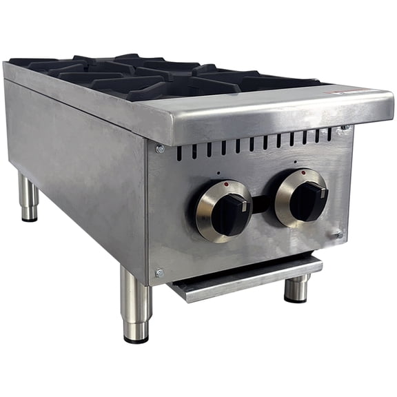 NSF 12" Gas Hot Plate – 2 Burner Commercial Countertop Range | 50,000 BTU Stainless Steel Restaurant Hotplate| NG/LP Convertible