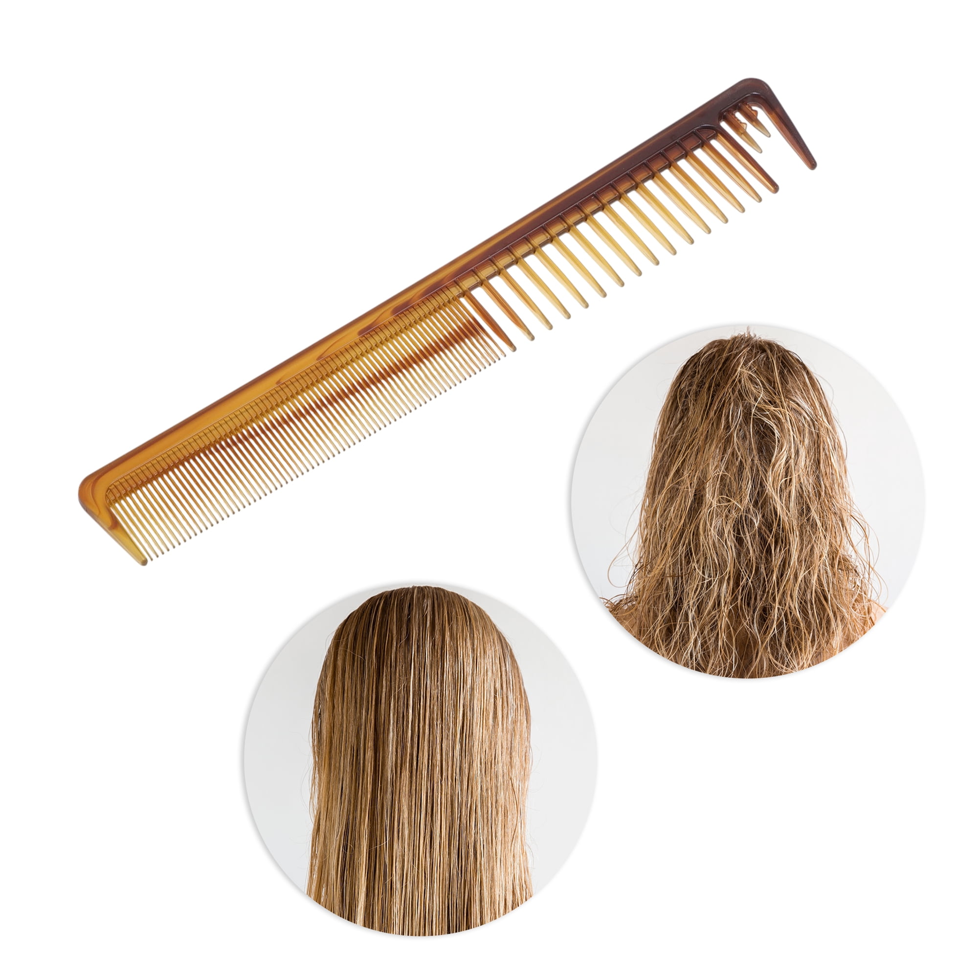 Unique Bargains 1 Pc Women Portable Two-Color Flat Comb for Curly Hair Amber