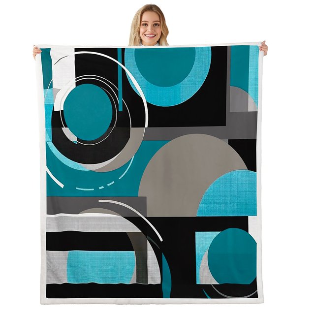Erosebridal Chic Minimalism Throw Blanket for Couch, Abstract Plush Blanket, Circle Geometry Decor, 90x90