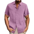 thumbnail image 2 of Mlkoz Linen Shirts for Men Short Sleeve Collared Casual Beach Summer Tops Solid Color Vacation Shirts with Pocket Button Up Shirt, 2 of 8