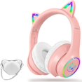thumbnail image 1 of Auriculares LOBKIN Bluetooth 5.3 para niños con funda LED RGB rosa, 1 of 8