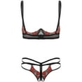 thumbnail image 3 of Aiihoo Women's Embroidery Lace Lingerie Set Spaghetti Straps Exposed Breasts Bra Top with G-string Briefs Red One Size, 3 of 7
