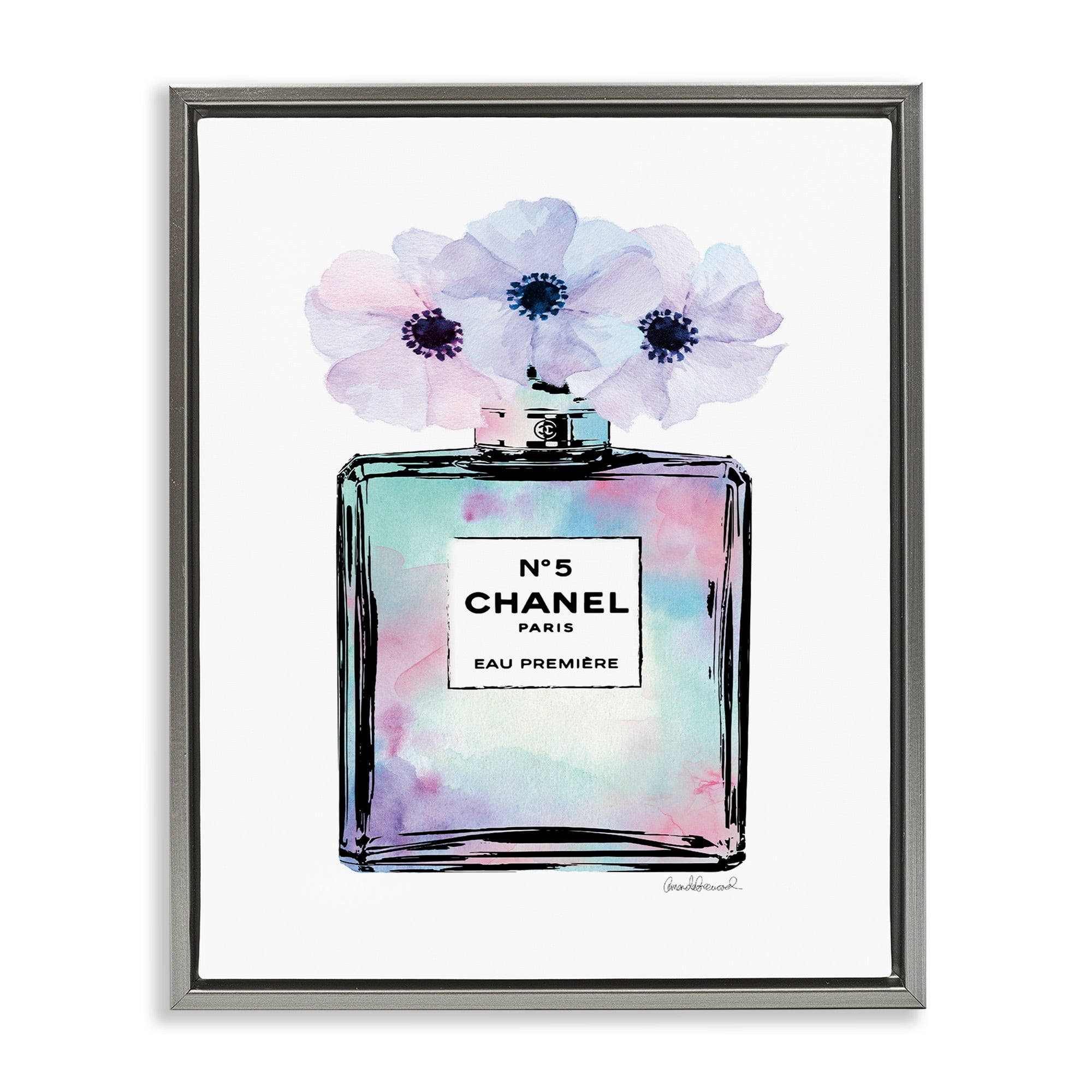 Stupell Industries Purple Flower Perfume Glam Fashion Design Luster Gray Framed Floating Canvas Wall Art, 16x20, by Amanda Greenwood