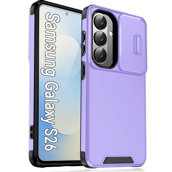 Allytechgroup for Samsung Galaxy S26 Case with Sliding Camera Lens Protector, Hard PC Back Cover Shockproof Drop Protection Anti-Scratch Phone Case for Samsung Galaxy S26, Purple