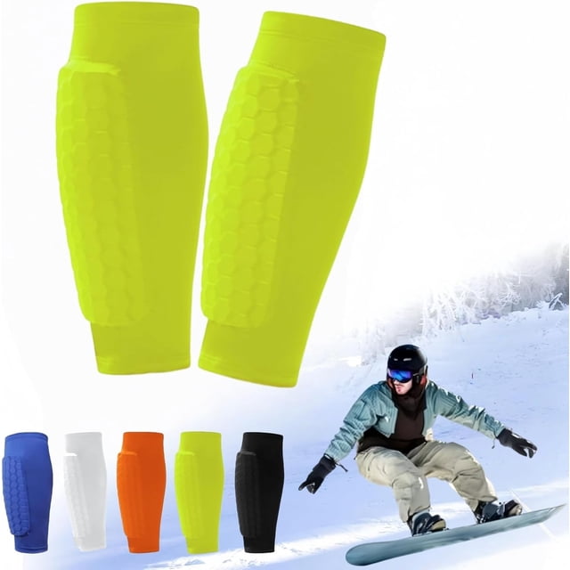 Pair Pack: Ski Shin Guards & Shin Pads — Calf Compression Sleeves with Honeycomb Padding — Suitable for Children, Teens, and Adults; Breathable, Lightweight Sports Protective Gear