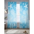 thumbnail image 2 of Marine Life Sheer Curtains 96 Inch Long 2 Panels, Starfish Shell Coral Gradient Blue Ocean Light Filtering Rod Pocket Curtains, Sheer Voile Drapes for Living Room Bedroom, 52"x96", 2 of 8
