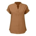 thumbnail image 5 of Vestidos Casuales Para Mujer, Blusas De Mujer De Moda Suéter de mujer de color liso de imitación de lino y lino con hombros descubiertos y cuello en V de manga corta a la moda, 5 of 5
